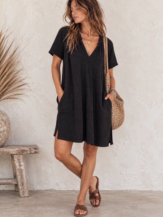 GAP Dresses & Skirts - GAP Black Gauze Dress L 100% Cotton Beachy Boho Resort Coastal Relaxed Pockets
